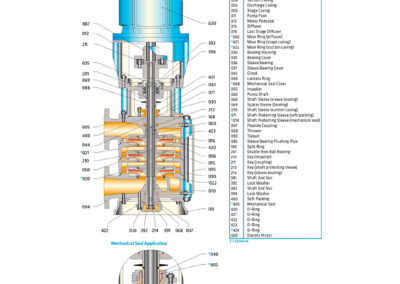 schéma de la pompe réseau multiétage verticale SKMV-H pour divers champs d'applications industriels : refroidissement, traitements des eaux usées ...