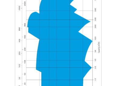 curva de rendimiento con la bomba centrífuga sumergible ideal para aguas residuales, aguas industriales, aguas crudas, aguas líquidas con sustancias sólidas. Robusto y versátil.